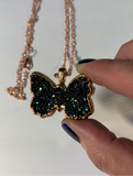 Rainbow Aura Druzy Butterfly Copper Pendant Necklace