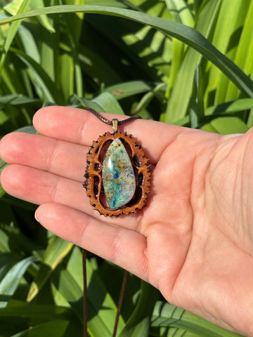 Fluorite Walnut Pendant Necklace