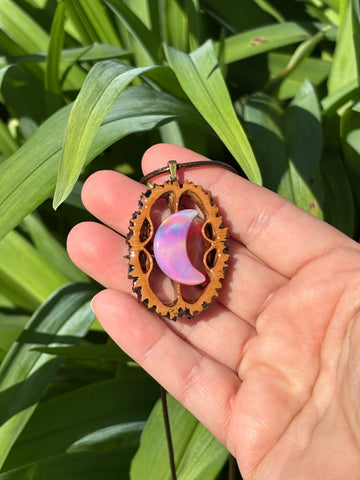 Nova Opal Moon Walnut Pendant Necklace