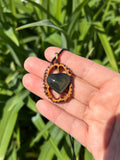 Rainbow Obsidian Heart Walnut Pendant Necklace
