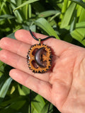 Sheen Obsidian Moon Walnut Pendant Necklace