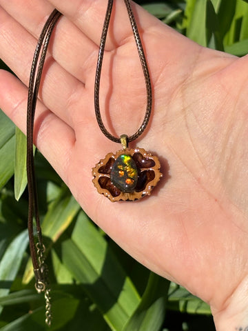 Ammolite Walnut Pendant Necklace