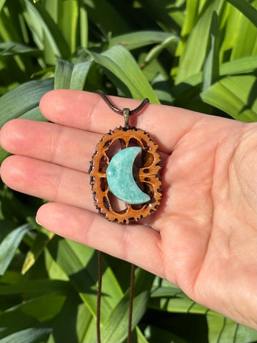 Amazonite Moon Walnut Pendant Necklace