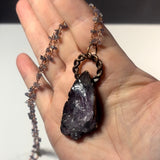 Copper Electroformed Amethyst Flower Pendant Necklace