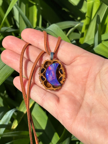 Nova Opal Moon Walnut Pendant Necklace