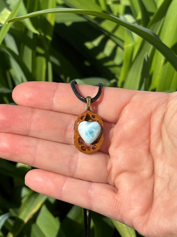 Larimar Hickory Nut Pendant Necklace