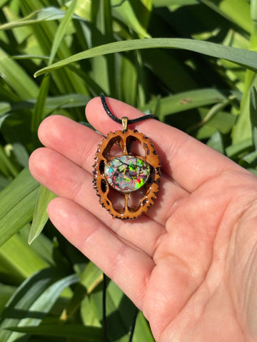 Monarch Opal Walnut Pendant Necklace
