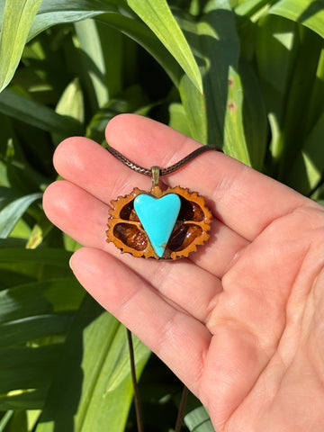 Kingman Turquoise Heart Walnut Pendant Necklace