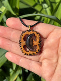 Sheen Obsidian Moon Walnut Pendant Necklace