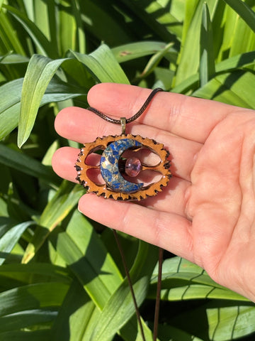 Lapis and Amethyst Walnut Pendant Necklace