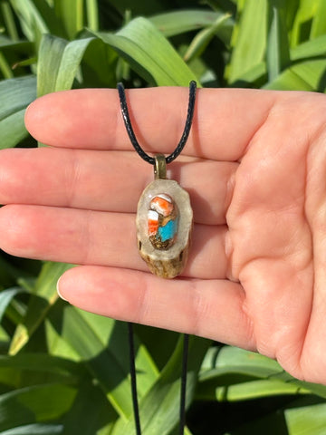 Spiny Oyster Shell in Bronze Matrix
 Antler Pendant Necklace