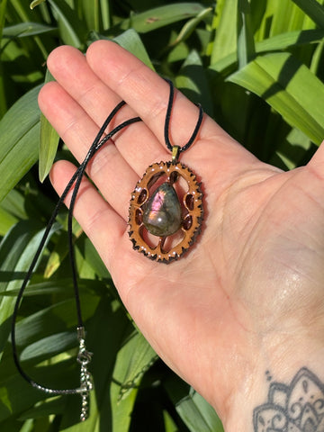 Labradorite Walnut Pendant Necklace