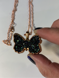 Rainbow Aura Druzy Butterfly Copper Pendant Necklace