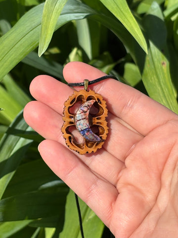 Monarch Opal Moon Walnut Pendant Necklace