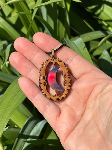Nova Opal Moon Walnut Pendant Necklace