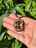 Sheen Obsidian Moon Walnut Pendant Necklace