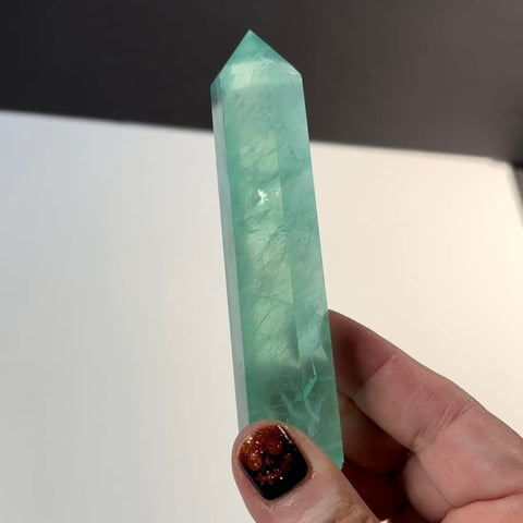 High-Quality Fully-Polished Green Fluorite Standing Point