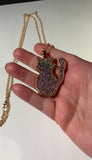 Pink Aura Kitty Copper Pendant Necklace