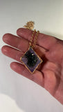 Rainbow Aura Quartz Geode Copper Pendant Necklace