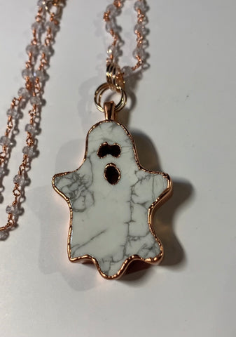Copper Electroformed Howlite Ghost Pendant Necklace