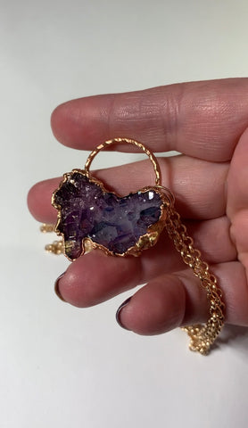 Grape/Blueberry Aura Quartz Copper Pendant Necklace