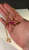 Sunset Aura Quartz Bat Copper Pendant Necklace