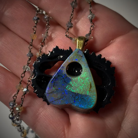 Monarch Opal Planchette Walnut Pendant Necklace