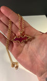 Sunset Aura Quartz Bat Copper Pendant Necklace