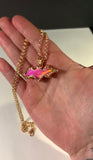 Sunset Aura Quartz Bat Copper Pendant Necklace