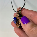 Azurite Blueberry Geode Walnut Pendant Necklace
