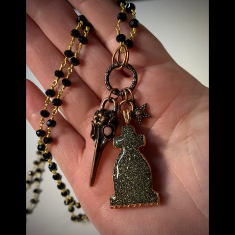 Copper Pyrite in Resin Headstone Pendant Necklace