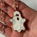Copper Electroformed Howlite Ghost Pendant Necklace