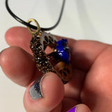Azurite Blueberry Geode Walnut Pendant Necklace