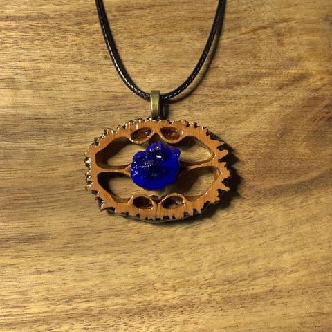 Azurite Blueberry Geode Walnut Pendant Necklace