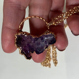 Grape/Blueberry Aura Quartz Copper Pendant Necklace