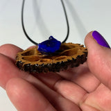 Azurite Blueberry Geode Walnut Pendant Necklace