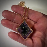 Rainbow Aura Quartz Geode Copper Pendant Necklace