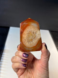 Polished Carnelian Agate Standing Point with Druzy #3