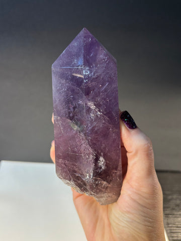 Huge Polished Amethyst Point with Raw Corner