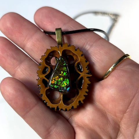 Ammolite Walnut Pendant Necklace