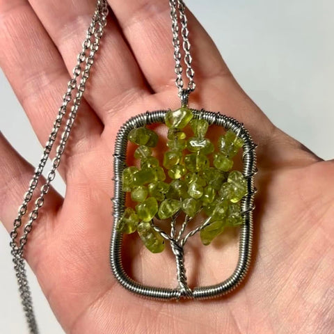 Peridot Tree of Life Wire-Wrapped Pendant Necklace