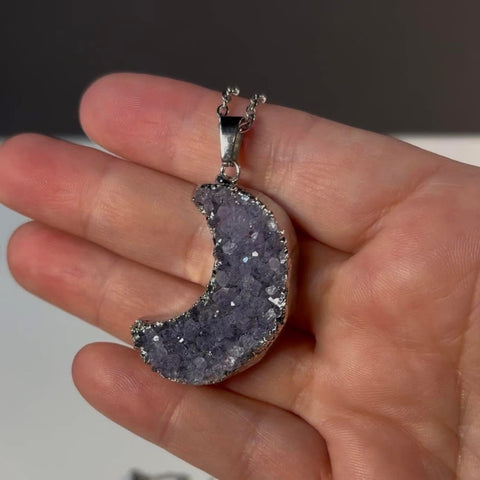 Druzy Amethyst Moon Necklace