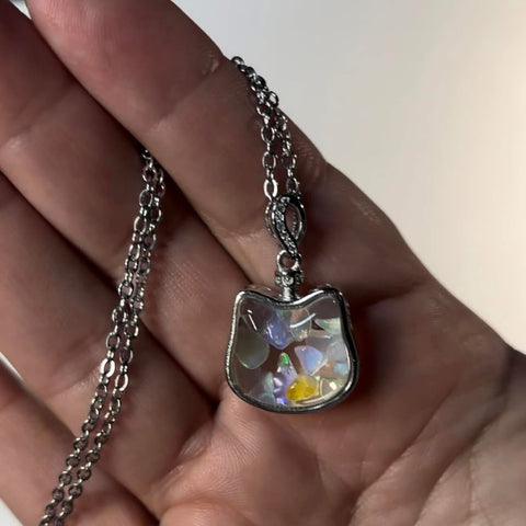 Natural Welo Opal Kitty Pendant Necklace