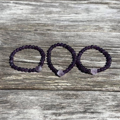 Amethyst Stretch Bracelet with Raw Elestial Amethyst Bead