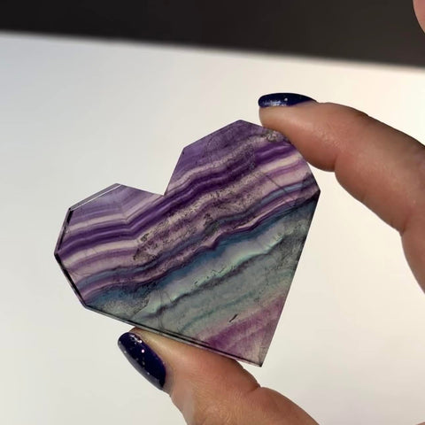 Beveled Edge Polished Rainbow Fluorite Heart (READ DESCRIPTION)