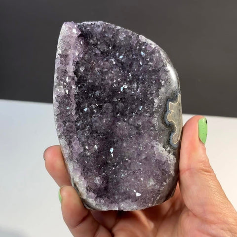 Small Druzy Dark Amethyst Standing Geode with Polished sides