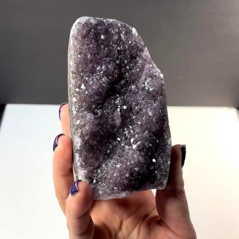 Small Druzy Dark Amethyst Standing Geode with Polished sides #2