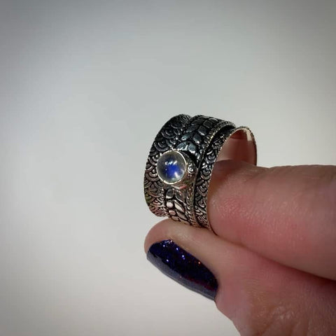 Size 7 Rainbow Moonstone Spinner Ring