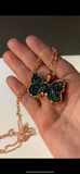 Rainbow Aura Druzy Butterfly Copper Pendant Necklace