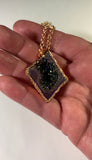 Rainbow Aura Quartz Geode Copper Pendant Necklace
